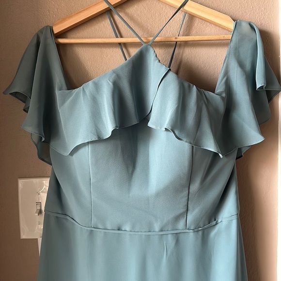 MORILEE BY MADELINE GARDNER Deep Sea Cold Shoulder Chiffon Bridesmaid Dress - Picture 5 of 16